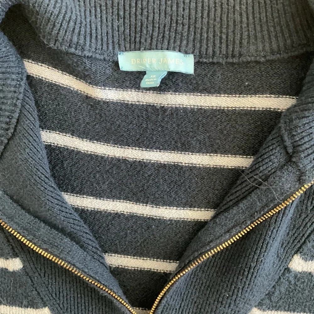 Draper James Navy Striped Half-Zip Pullover with Gold Zipper - Picture 7 of 8